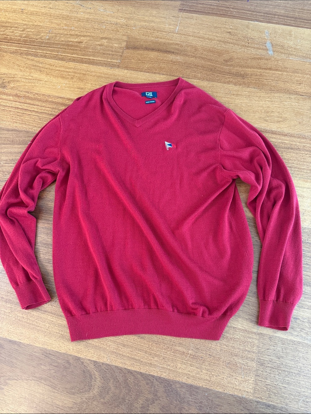 Men's Red V-Neck Sweater - Nautical Flag Logo
